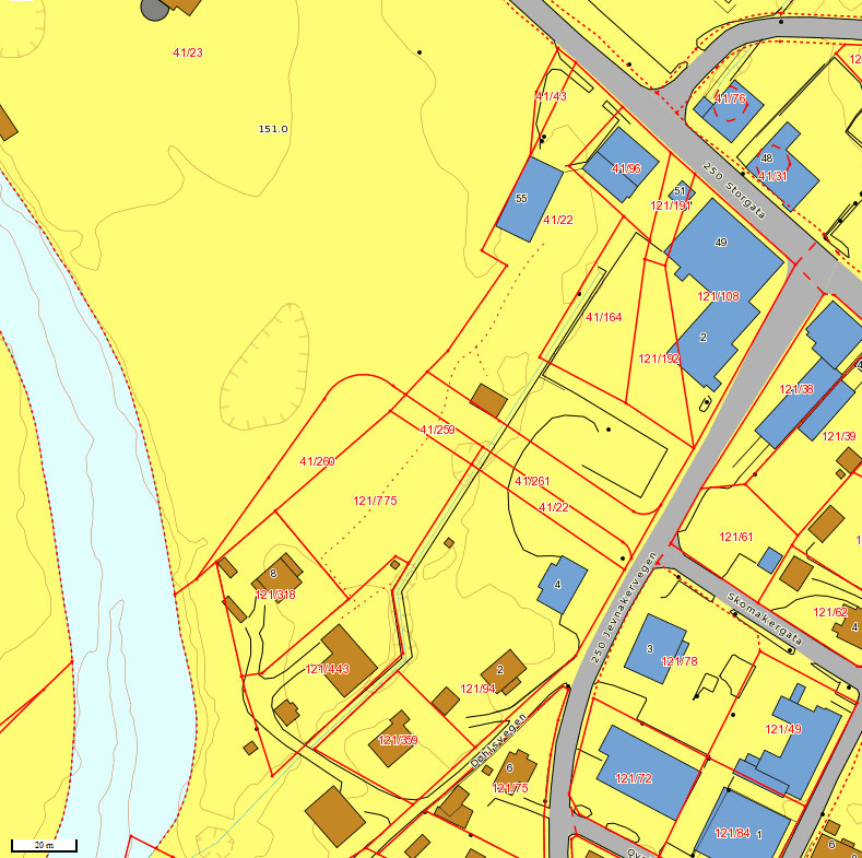 Figur 6: Løsmassekart viser fluviale masser (gult) i hele det aktuelle området.