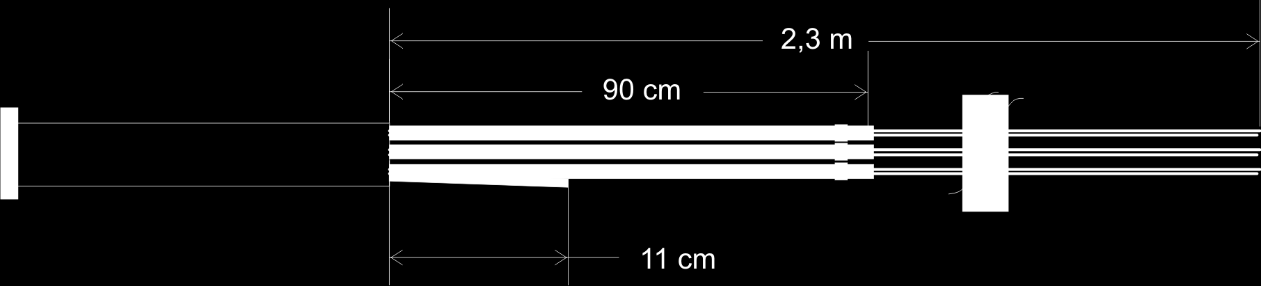 7. Avmantling av kanalkabel Strekkelement Fiberrør Nummerering 7.1 Kanalkabel avmantles som vist på figur 7.1. Merk at kanalkabel ikke skal benytte krympestrømpe inne i kabelinngangen, og derfor kan ha diameter opp til 24 mm.