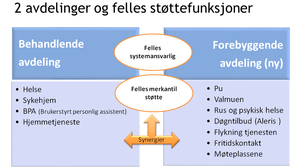 Ny struktur i Helse og omsorg ble vedtatt i Kommunestyret den 11.12.2014 i sak 77/14, med særlig henvisning til pkt. 2.2.2 2.2.5.