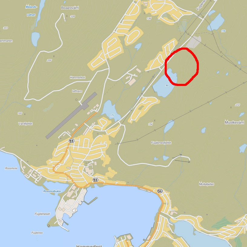 2. Beskrivelse av planområdet 2.1 Beliggenhet Området ligger ved Drikkevannet på Prærien i Hammerfest kommune og utgjør et areal på ca 240 dekar. Av dette utgjør vannet ca 76 dekar.