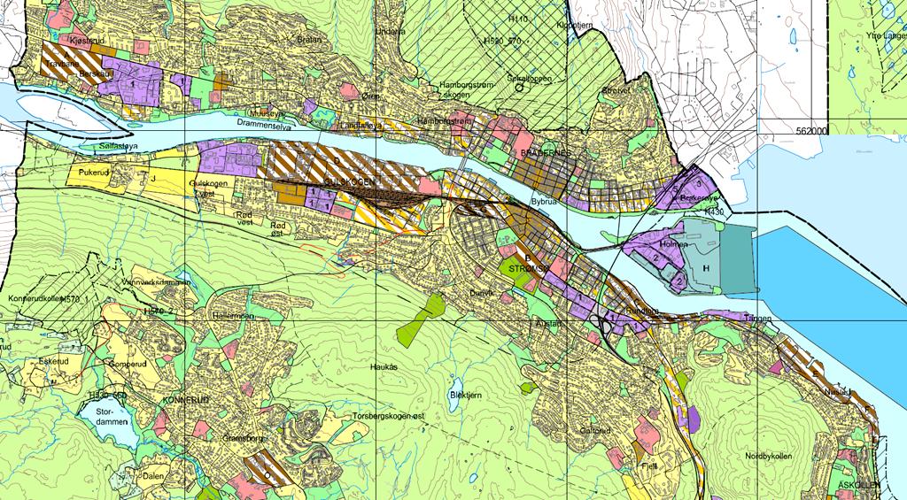 Områder som det pågår eller skal igangsettes planarbeid på reguleringsnivå og