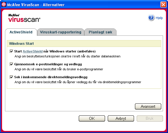 Bruke McAfee VirusScan Deaktivere ActiveShield Slik deaktiverer du ActiveShield for bare denne Windows-økten: 1 Høyreklikk McAfee-ikonet, velg VirusScan, og klikk deretter Deaktiver.