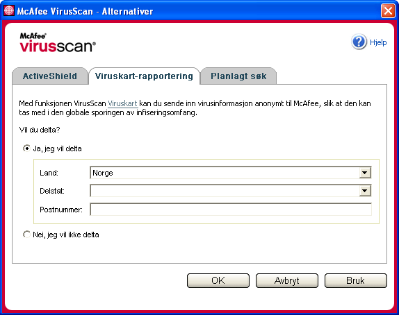 Rapportere om virus automatisk Rapportere til World Virus Map Slik rapporterer du automatisk virusinformasjon til World Virus Map: 1 Høyreklikk McAfee-ikonet, velg VirusScan, og klikk deretter