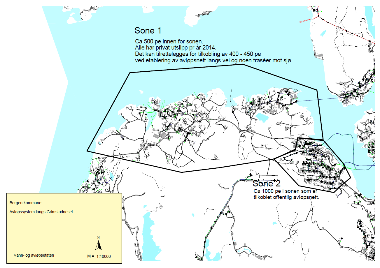 som går urenset til sjø og ved etablering av nytt avløpsnett er det forutsatt at samtlige punktutslipp blir fanget opp og føres ut til Flesland. Figur 6.