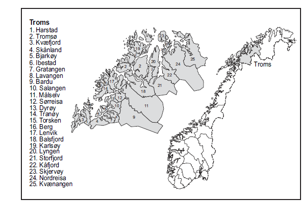 3. Troms fylke Troms er et stort fylke på 26 000 km 2 og det bor bare omlag 155 000 innbyggere i fylket.