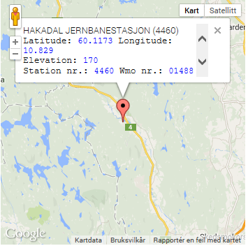 0-11 Figur 4: Plassering av klimastasjonen Hakadal Jernbanestasjon (4460) hentet fra eklima.