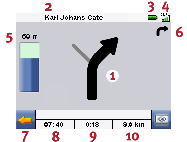 - 15-2.5 Visning Under ruteføringen kan du bytte mellom ulike visninger: 2.5.1 2D-kart eller 3D-kart Her er et raskt bytte mellom 2D- og 3D-kart mulig. 2.5.2 Pilvisning Pilvisningen inneholder