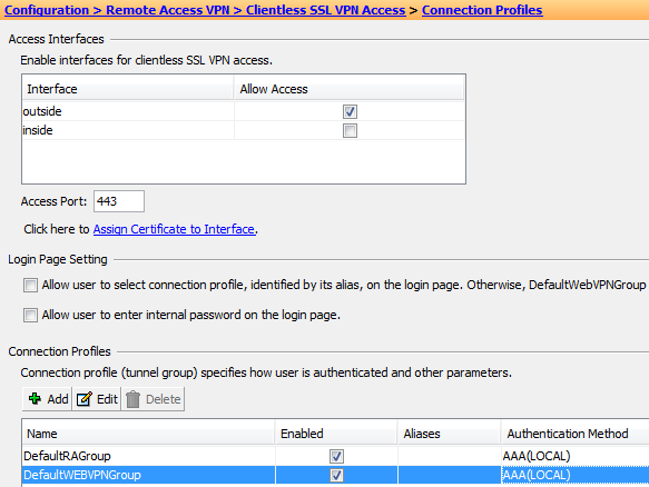 8. Konfigurer Clientless SSL VPN Access til å bruke BP Code (RADIUS).