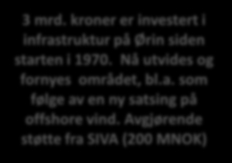 kroner er investert i infrastruktur på Ørin siden starten i 1970. Nå utvides og fornyes området, bl.a. som følge av en ny satsing på offshore vind.