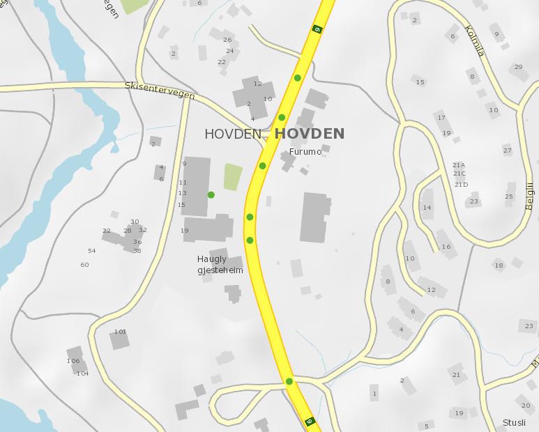 ROS-analyse fr mrådereguleringsplan fr Hvden sentrum Bykle kmmune 25 Figur 7:Viser registrere trafikkulykker i tilknytning til eksisterende Rv.9 igjennm Hvden sentrum (kilde: www.vegvesen.