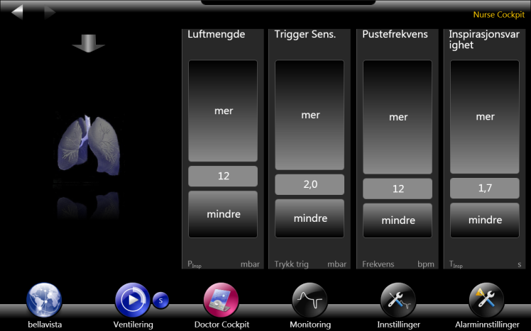 8. Under ventileringen Monitoring Under ventileringen finnes det ulike overvåkingsmetoder og ulike pustemanøvrer. Alle visninger kan endres, mens ventileringen fortsettes.