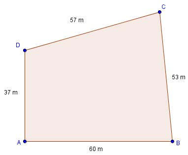 DEL 2 Med hjelpemidler Oppgave 3 Natascha har målt omkretsen av tomta si. Målene er vist på figuren. Hun har i tillegg målt BD til å være 70,5 m.