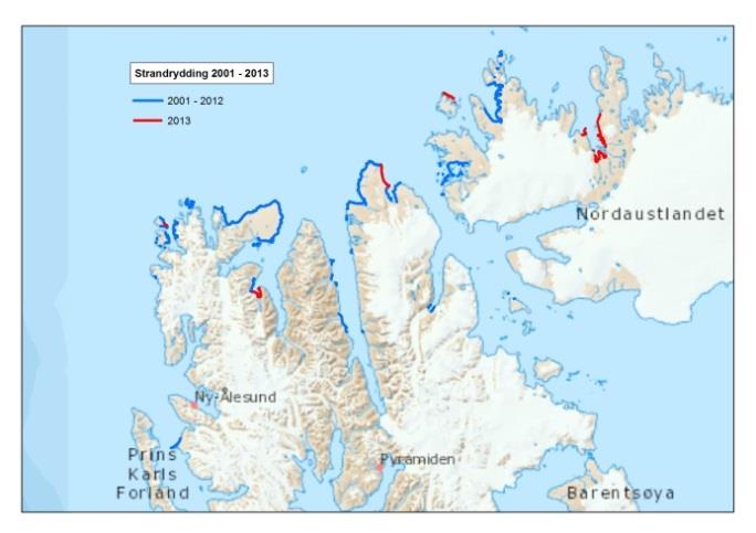 4.5.2 Forureina grunn Pyramiden og Colesbukta Sysselmannen har i 213 lagt vekt på å følgje opp pålegg om tiltak i forureina grunn i Pyramiden og Colesbukta.