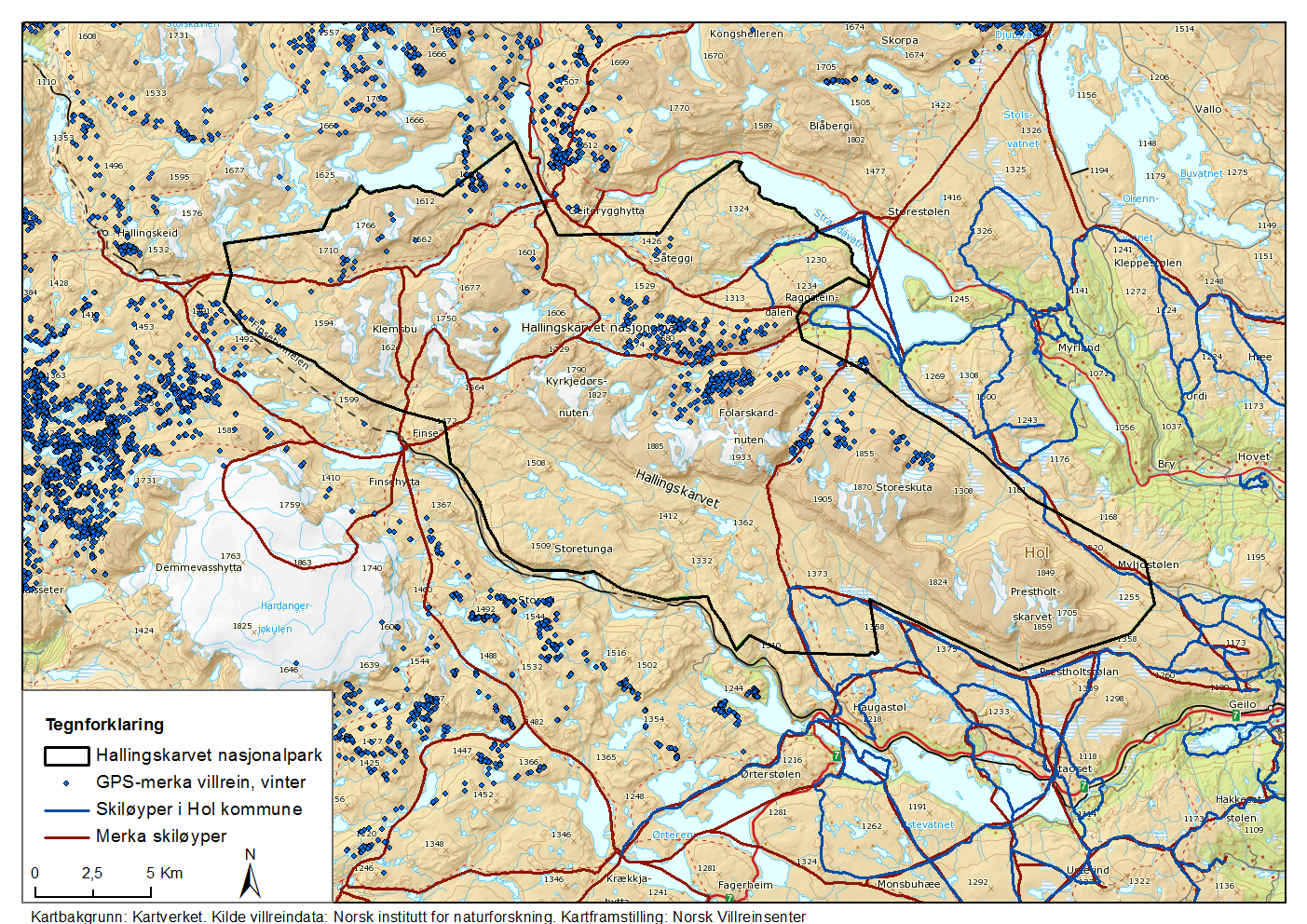 Vest for stien mellom Haugastøl og Raggsteindalen er ferdselsintensiteten lavere. Ferdselen er i stor grad knyttet opp mot DNT sitt stinett på strekningen Finse-Geiteryggen og Finse-Raggsteindalen.