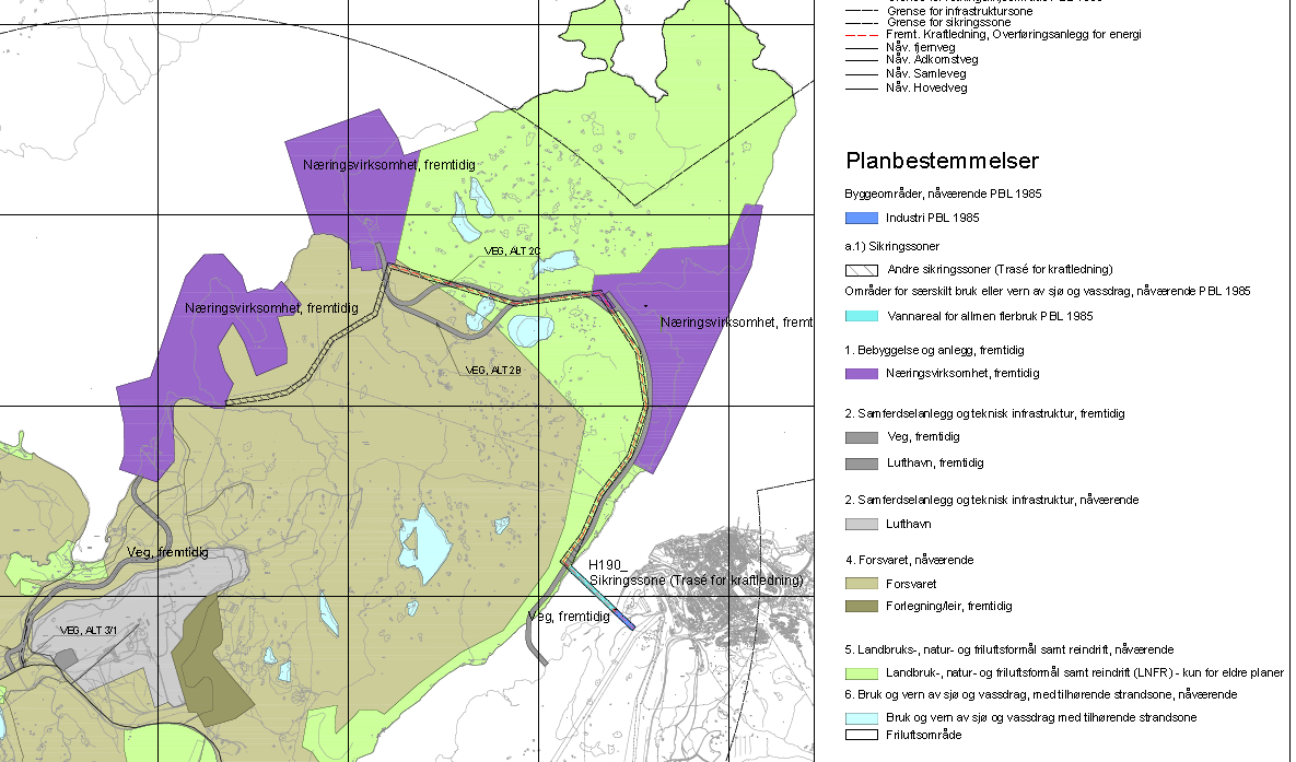 Fig. 13 Trasé for fremføring av kraft til utbyggingsområder vist på forslag Alt.