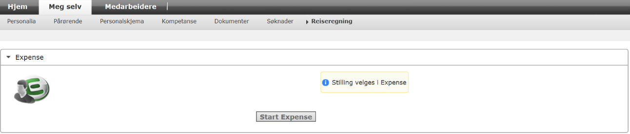 Klikk på denne og deretter på Start Expense-knappen i neste bilde Du kommer inn i selve reiseregningsmodulen og kan