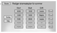 132 Kjøring og bruk Redigere strømprisplan I skjermen Angi startdato for sommer / vinter trykker du Redigere sommertidsplan eller Redigere vintertidsplan.