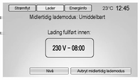 Kjøring og bruk 133 Avbryte og overstyre midlertidig lademodus Programmerte forsinkede lademoduser kan overstyres midlertidig til en øyeblikkelig lademodus for én ladesyklus.