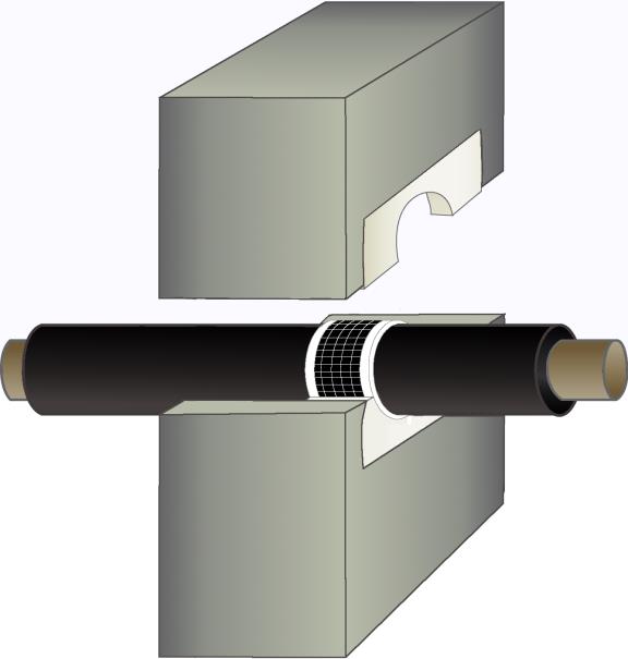 STÅLRØR BRANNMOTSTAND STÅLRØR BRANNMOTSTAND dybde 100mm S-S på begge i midten tykkelse 13-25mm 2 lag 50mm bredde tykkelse 13-32mm PLASTRØR OG BUNTER MED PLASTRØR OG/ELLER KABLER BRANNMOTSTAND på