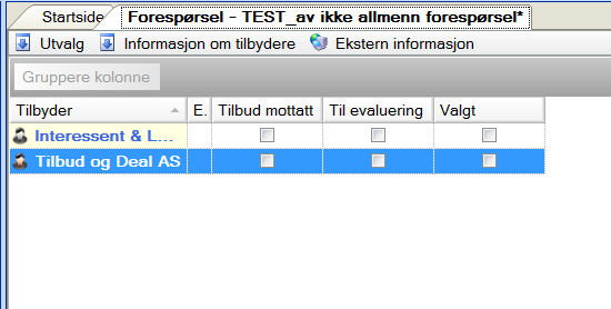 Legge til kontaktperson Navigering: Ny forespørsel > Tilbydere > Legg til > Leverandør Når interessenten du ønsker å inviterer til konkurransen finnes fra før som leverandør, må man som minimum