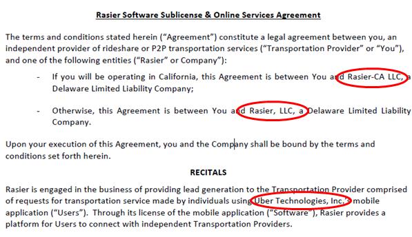 Vedlegg 4: Utklipp fra standard sjåførkontrakt for sjåfører utenfor USA Kilde: Rasier (2015, Oktober 15) Uber Transportation Provider Service Agreement. Hentet Mai 20, 2015 fra scribd.com: http://fr.