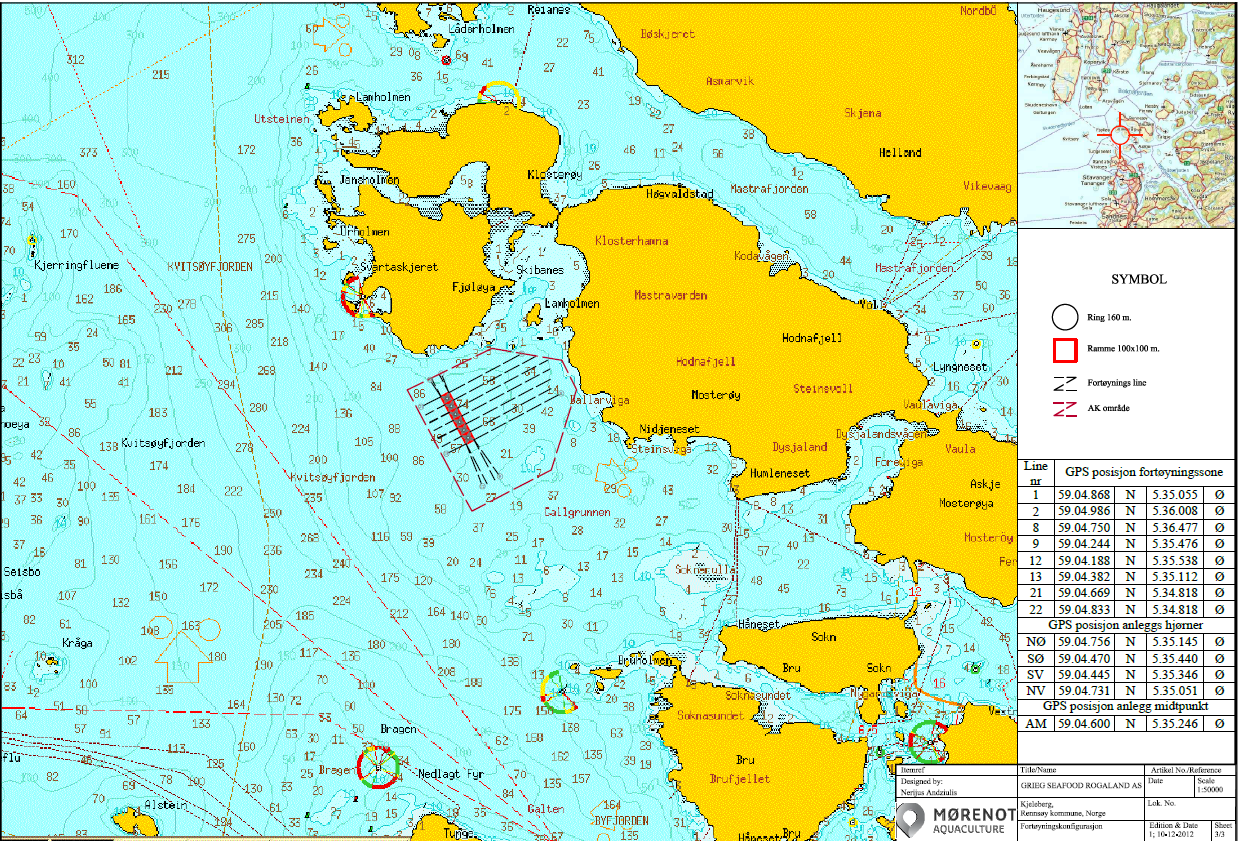 OMSØKT OPPDRETTSLOKALITET KJELABERGET Grieg Seafood Rogaland AS ynskjer å få etablert oppdrettsverksemd sør for Fjøløy i Kvitsøyfjorden med ei produksjonsramme på 3120 tonn (MTB).