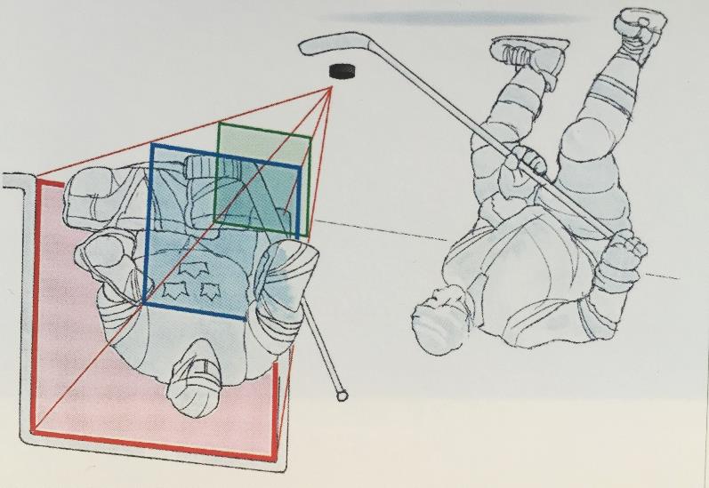To viktige visualiseringer 1. «Box Control» Den viktigste visualiseringen en hockey golie må kunne er å orientere seg i forhold til selve målet og spillet.