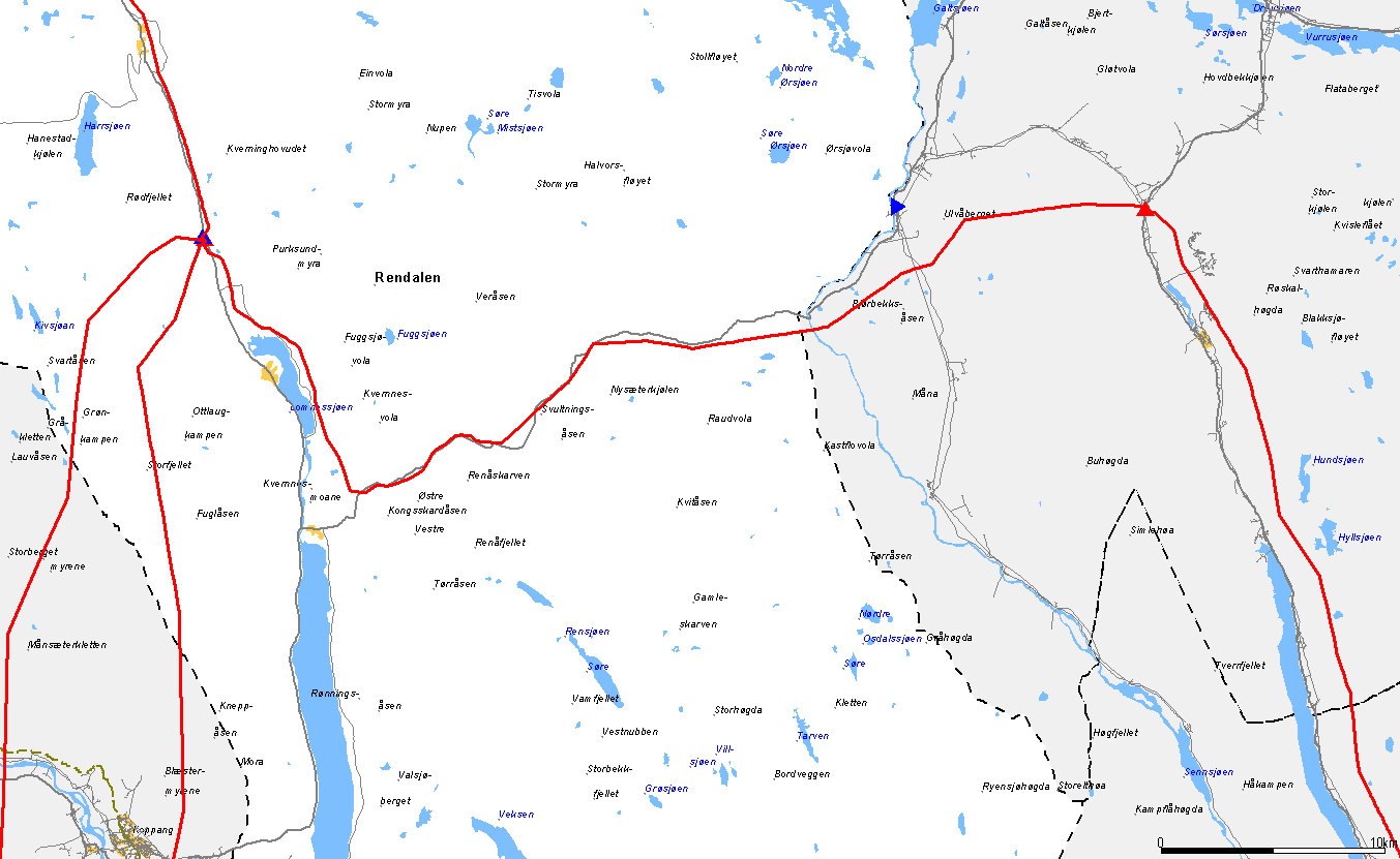 Kvitvola vindpark Rendalen tr. stasjon 132 kv mot Savalen Max 100 MVA (132 kv siden) Engerdal tr.