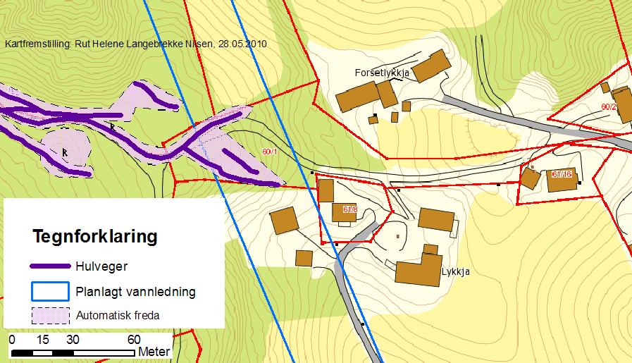 Under den visuelle befaringen ble det kun påvist et automatisk fredet kulturminne, en kullgrop som ligger om lag 10 meter utenfor planlagt ledningstrasé vest for Stensås og SØ for Rofstad, vedlegg 5.