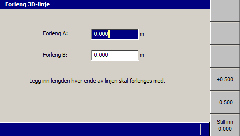 Bruk av 3D-styring i felt 4 6. Dersom det er nødvendig kan du forlenge linjen i den ene eller begge endene A og B med en av følgende metoder: Rediger feltene Forleng A og/eller Forleng B direkte.