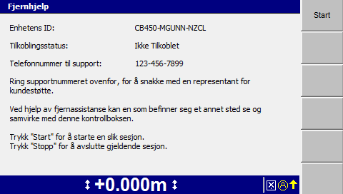 Feilsøking i felt 6 For å aksessere supporttelefon og starte en fjernhjelpsesjon via Fjernhjelp gjør du følgende: 1. Velg Fjernhjelp i menyen Innstillingsmeny - Konfigurasjon. 2.