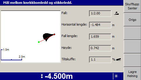 3 Bruk av 2D-styring i felt Notat Dersom du endrer skuffens fokuspunkt under oppmålingsforløpet, vil lagret startposisjon bli slettet. 4.