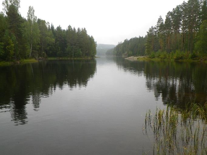 Figur 12. Fra Tævsjøen. Bildet til venstre er fra nedenfor dammen i utløpet av innsjøen.