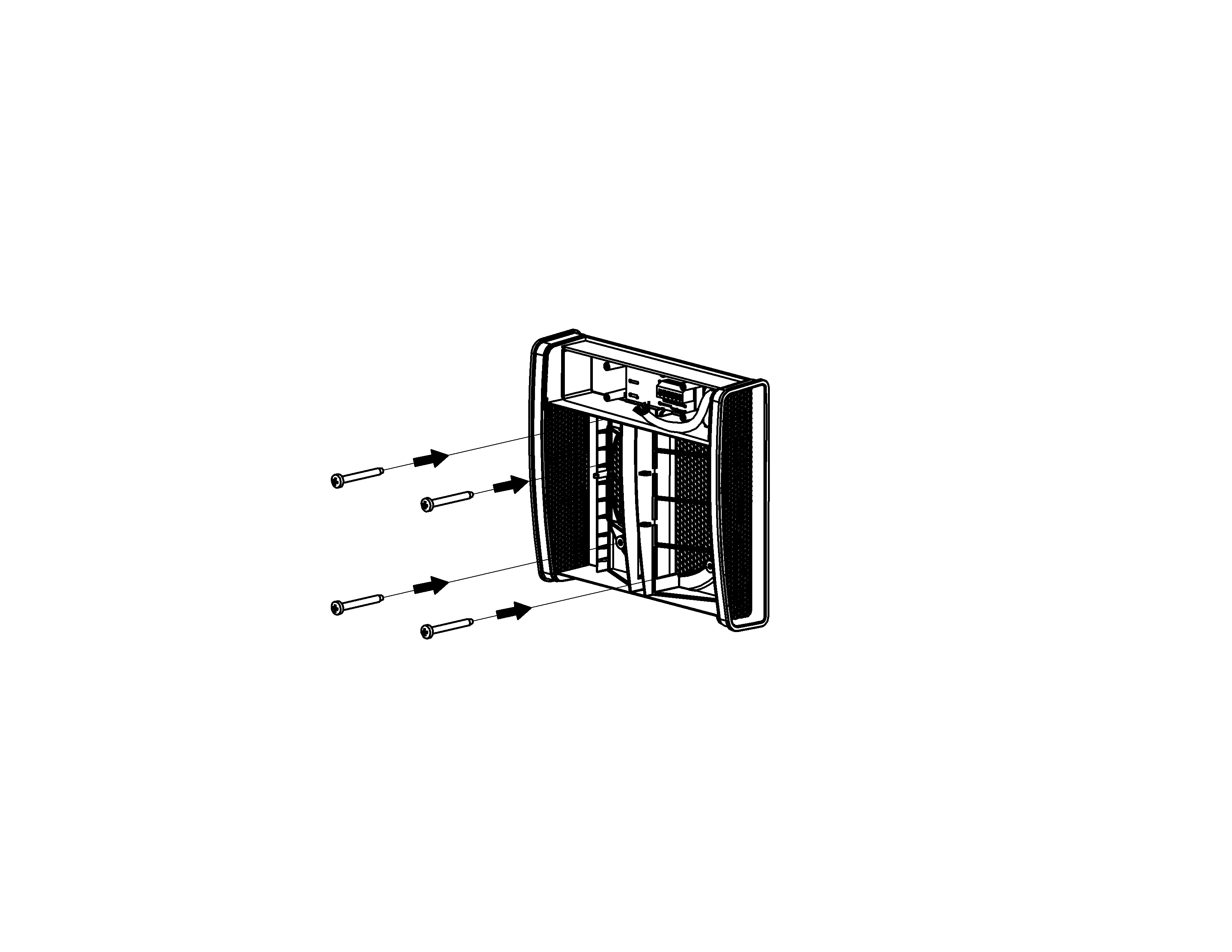 Montasje Innmontering av ventilator og innvendig deksel Bruk medfølgende bormal for å bore festehull for innvendig ventilatorramme. Bruk om nødvendig medfølgende ekspansjonsplugger. OBS.