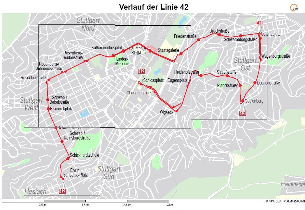 A nice example for a sub-urban connection is the Feuerbach-Zuffenhausen area shown in map below.