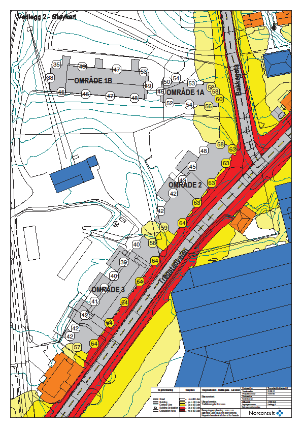 For å skjerme utearealet ved B1 planlegges en støyskjerm langs Bakkegata.