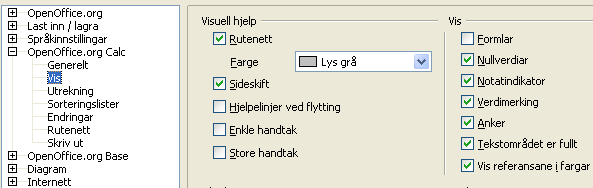 4.2 NOKRE SMARTE INNSTILLINGAR Det er nokon innstillingar som det kan lønne seg å endre på før du byrjar å bruka OpenOffice Calc.