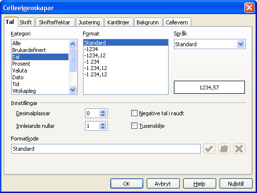 4. Under Kategori vel du kva type dataformat cella eller cellene skal ha. 5. Trykk OK. Endre på deler av celleinnhaldet 1. Trykk på cella som du ynskjer å endre innhaldet i. 2.