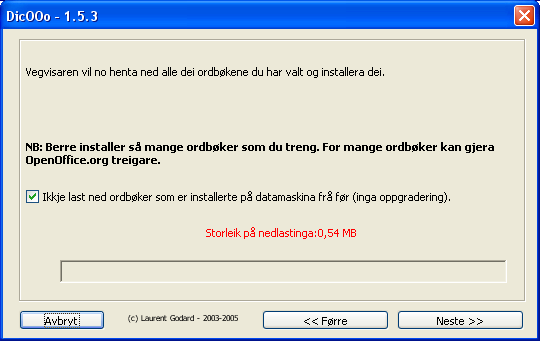 10. Til slutt vil du få opp dette biletet. Trykk på Neste på det óg. 11. Ordlista vert no lasta ned og installert på maskina automatisk. 2.