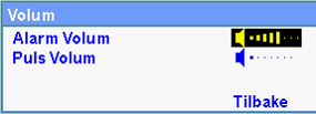 Justere volum Du kan justere volumet på alarmer og pulstonen som følger: 1. Trykk på hjem-knappen for å vise alternativmenyen. Volumet er uthevet. 3.