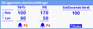 Vise legens alarminnstillinger Du kan vise innstillingene som bestemmer når en alarm utløses for pasienten. Legen stiller inn disse verdiene basert på pasientens behov.