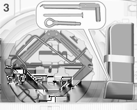 Pleie av bilen 251 Variant 3: 4-dørs sedan Jekken og verktøyene finnes i verktøykassen, under reservehjulet i bagasjerommet.