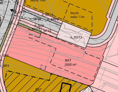 Forsamlingslokale (BFL) Gamle Vestbygda skole reguleres til forsamlingslokale i tråd med dagens bruk. Utsnitt fra forslag til områdeplan, felt BFL.