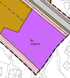 Utsnitt fra forslag til områdeplan, felt BV. Det er krav om detaljregulering før det gis tillatelse til tiltak.