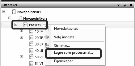 TIPS: Det er selvfølgelig også mulig å sette inn egne oppgaver. I Utforsker, pek på Prosess under modellen.