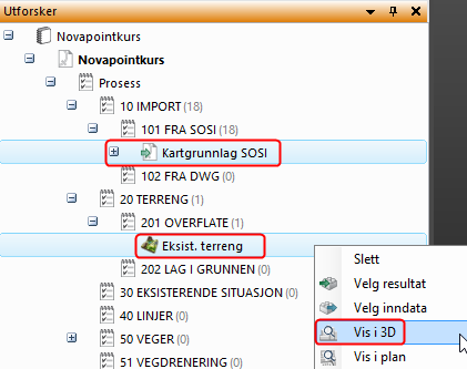 Tips: Du kan bruke Ctrl-knappen og velge flere oppgaver og/eller objekter i Utforskervinduet og deretter høyre museknap og Vis i 3D.