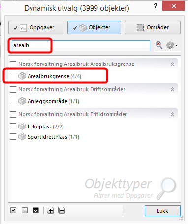 5. Pek på Velg Høydegrunnlag slik som vist: 6. Pek på knappen Objekter.