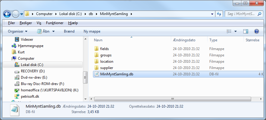 11. Gå inn i den nye mappen og angi ett passende filnavn for ditt CoinDB arkiv (f.eks MinMyntSamling.txt) og vælg Save (Lagre). Det opprettes en ny arkiv fil (. c:\db\minmyntsamling\minmyntsamling.