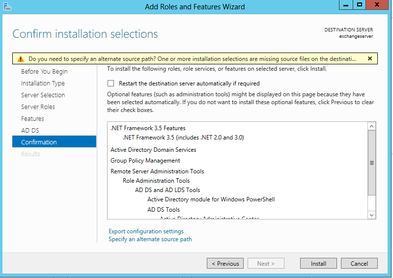 Installasjon av SharePoint 2013 side 8 av 24 Du har nå valgt Active Directory Domain services.