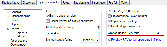 RTV fraværsrapport - Excel avdeling flere perioder Det er mulig å få tertial-rapporten forskjøvet med 1 måned tilbake.